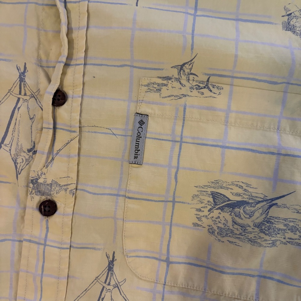 Columbia River Lodge Mens XXL Yellow Plaid Marlin Fishing Button‎ up Shirt - Picture 4 of 9